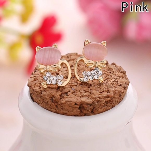 Pink Kitty ♡Rhinestone Earrings - Picture 3 of 8